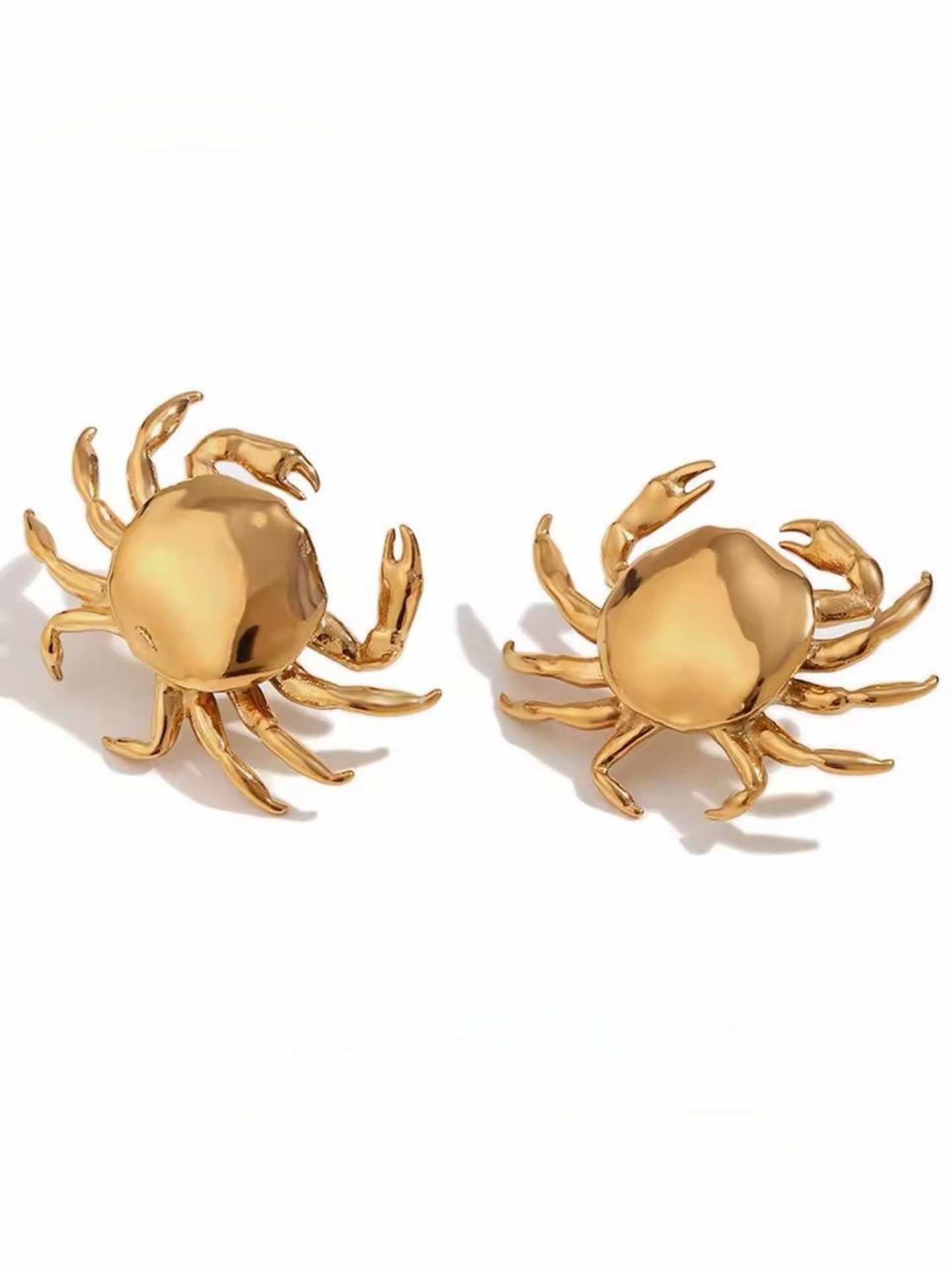Shiny Gold Crab Stud Earrings